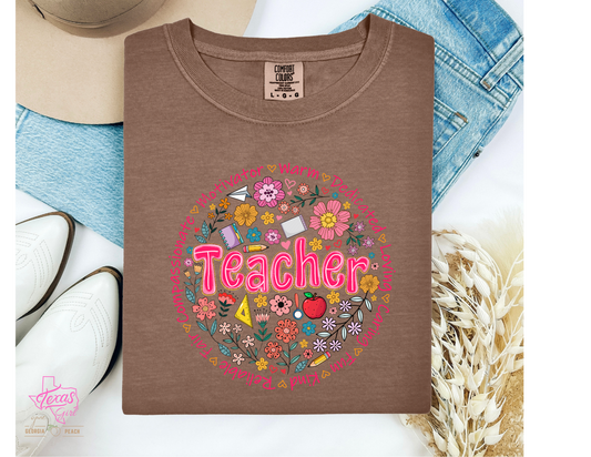 Teacher flowers circle pink