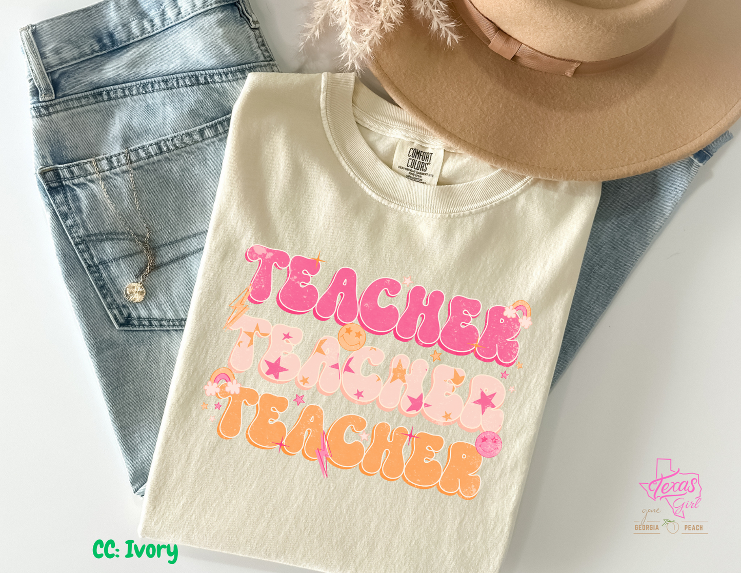 Retro Teacher-Pink-distressed look