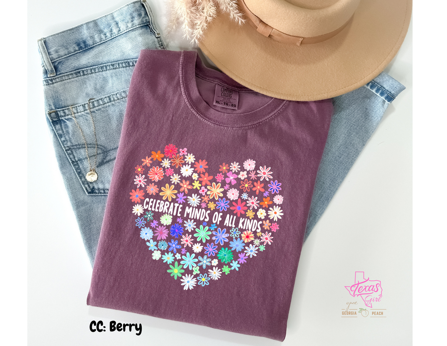 Celebrate minds of all kinds- white lettering