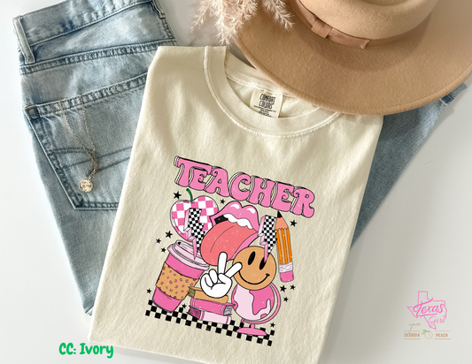 Retro teacher pink- distressed look