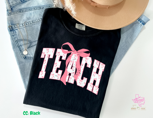 Distressed Teach pink bow