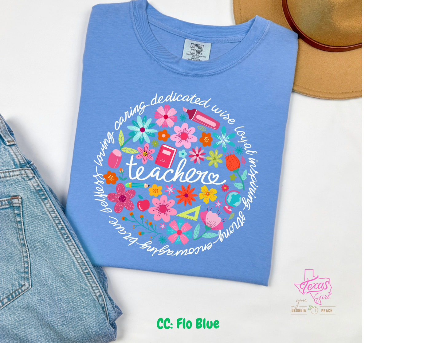 Teacher flowers circle white