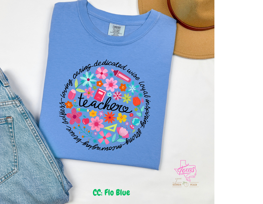 Teacher flowers circle black