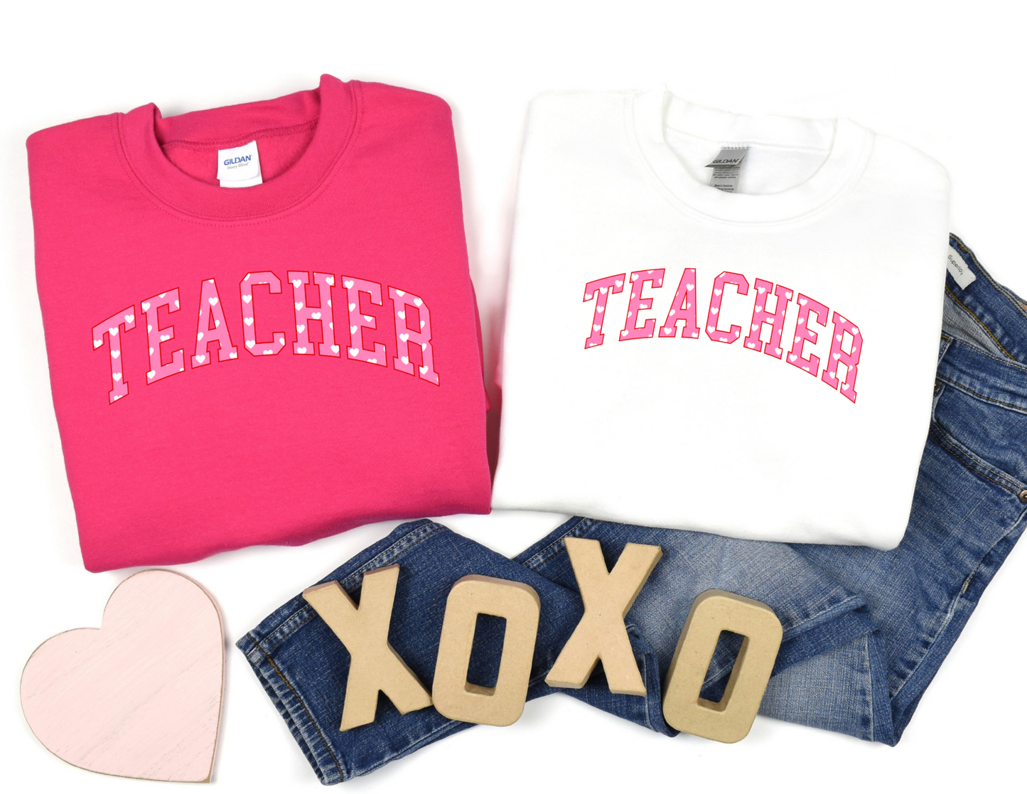 Teacher arched with hearts