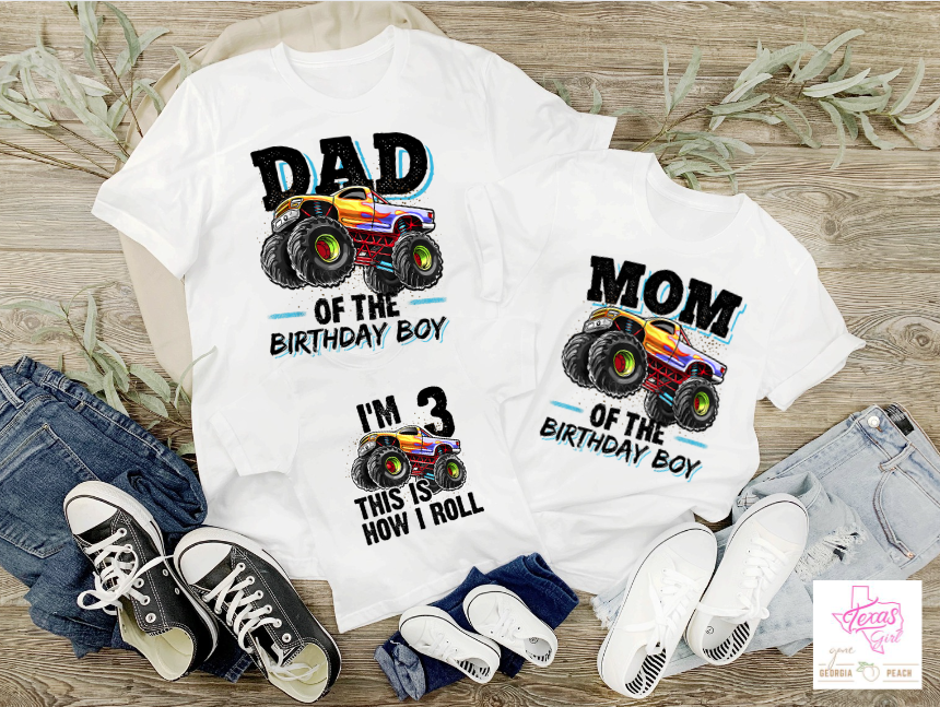 3rd birthday Monster truck Birthday family- SINGLE SHIRT