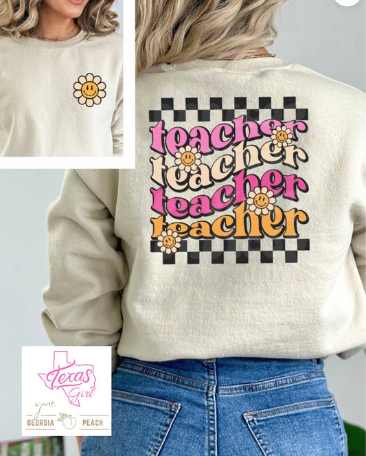 Retro Teacher Checkered/ With Pocket-Pink