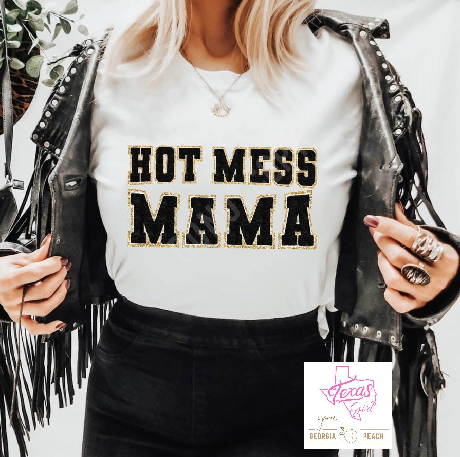 Hot Mess Mama Black Faux Chenille