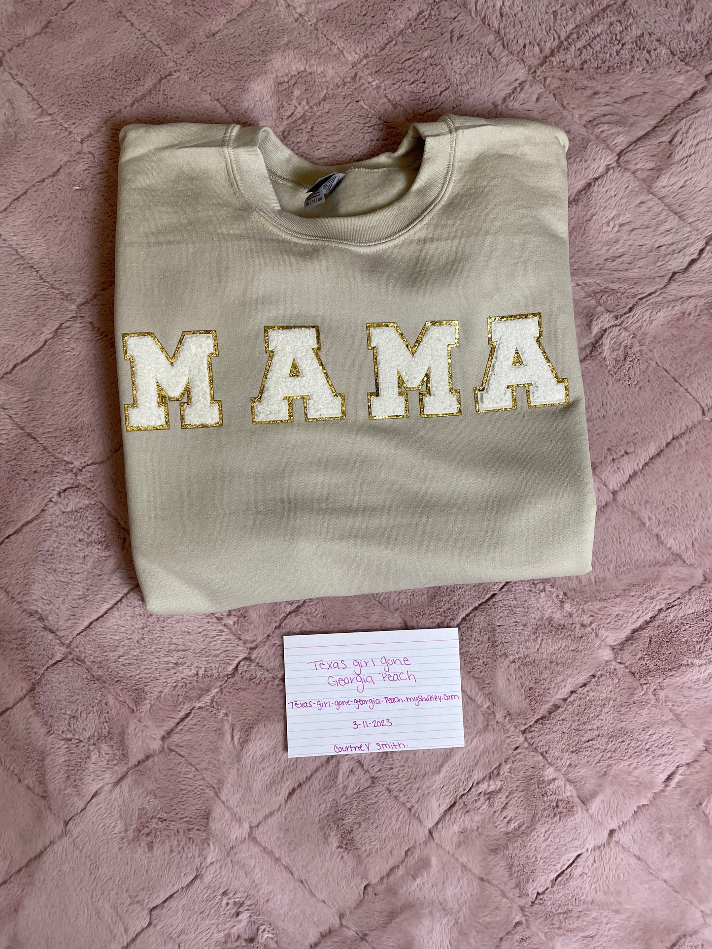 MAMA- white chenille letters- Tshirt